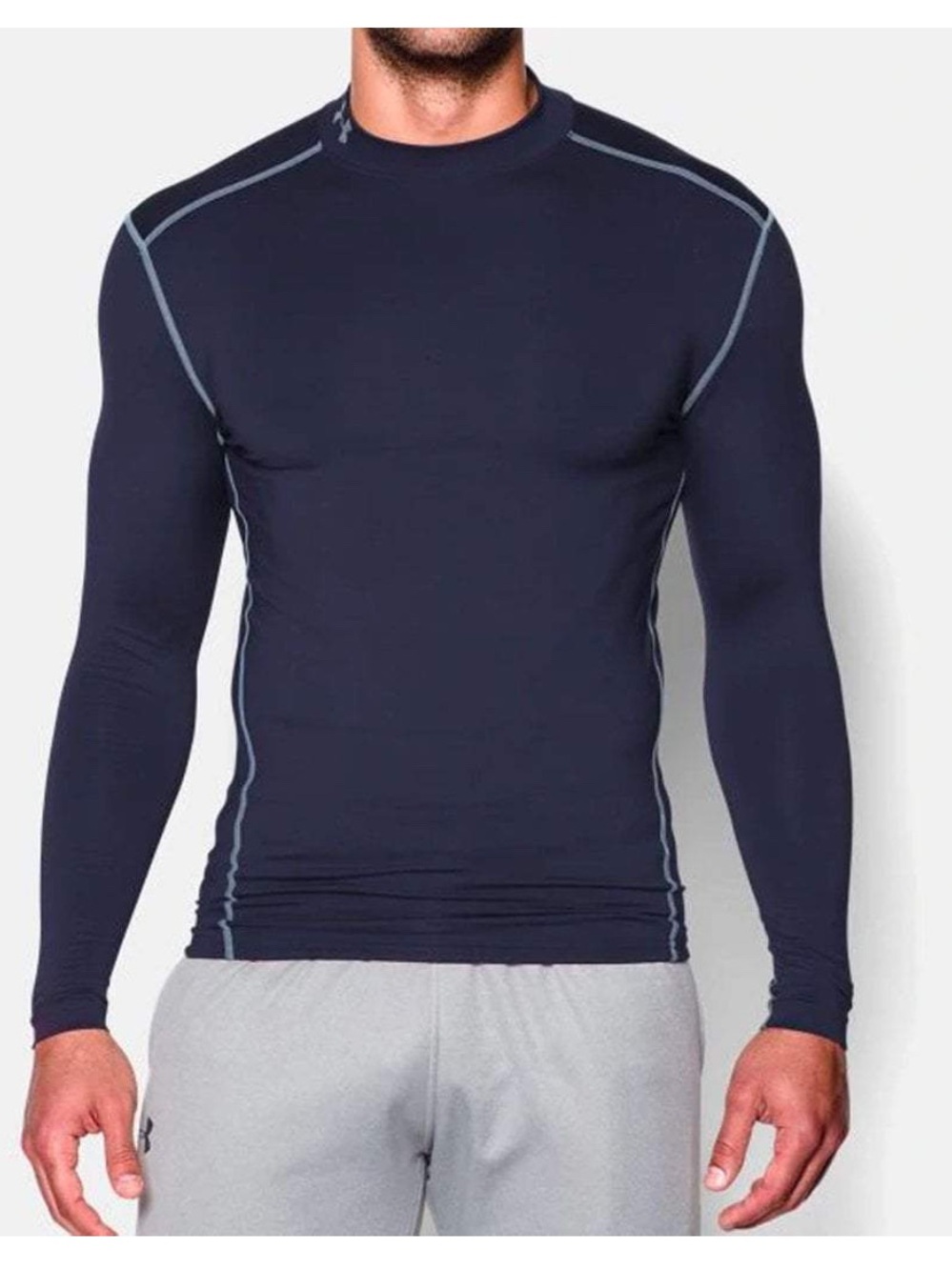 Under Armour ColdGear Compression Mock Neck Athletic Shirt Navy Blue Large